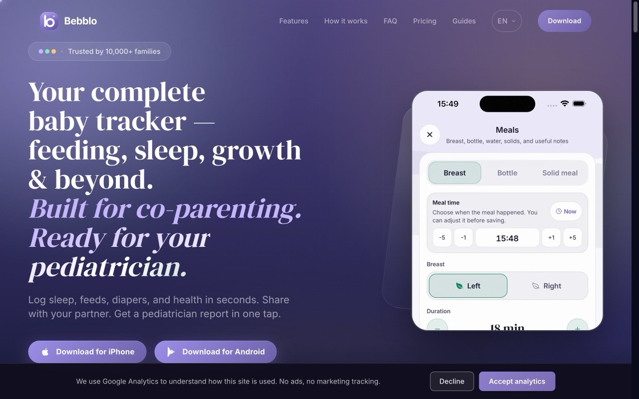 Bebblo — aplicație baby tracker iOS și Android