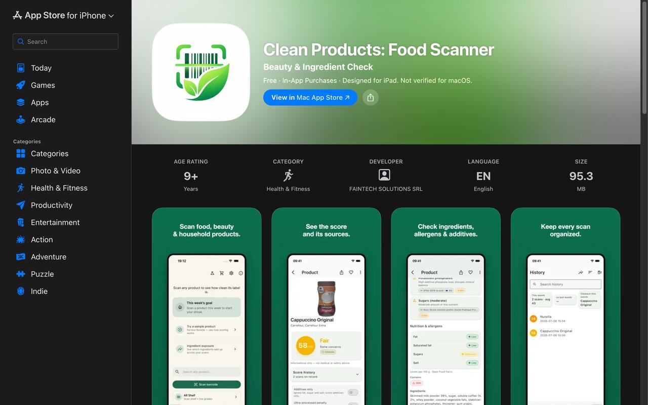Clean Products — scanner produse alimentare și cosmetice